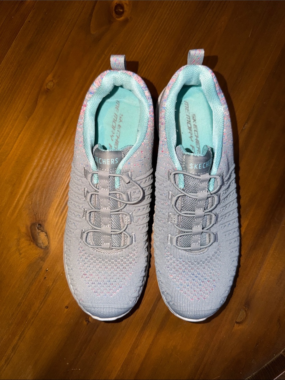 Skechers Light Gray Knit Slip-On Sneakers with Aqua Interior